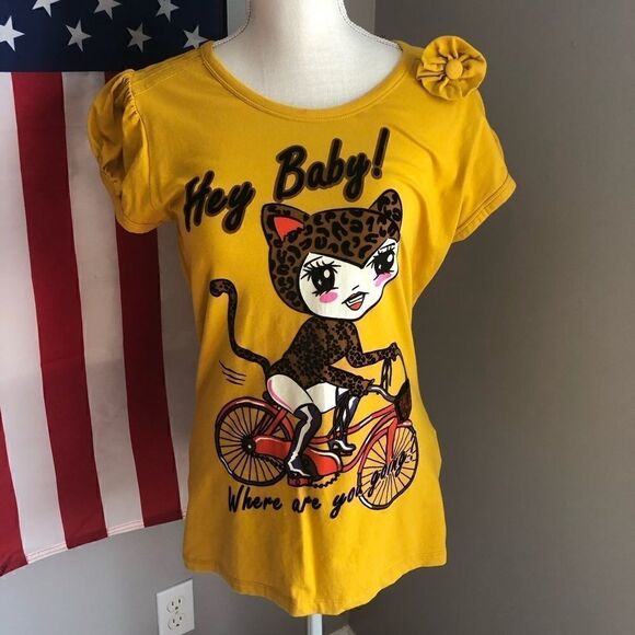 DEPT hey baby cat tee shirt vintage retro classic retro fashion coastal chic - Picture 2 of 13